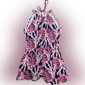 Lilly Pulitzer Pink, Navy and White Floral Romper | Sz L